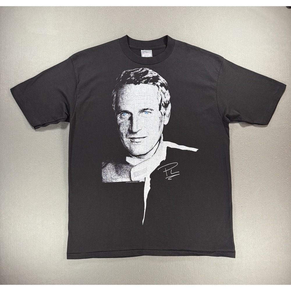 VTG 1993 Paul Newman Blue Eyes Headshot Black T-Shirt Size XL Made In USA Racing